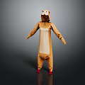 Brown Animal Onesie Costume With White Belly Hood And Red Shoes