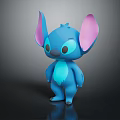 Stitch Cartoon Character In Standing Pose With Large Pink Inner Ears And Blue Body