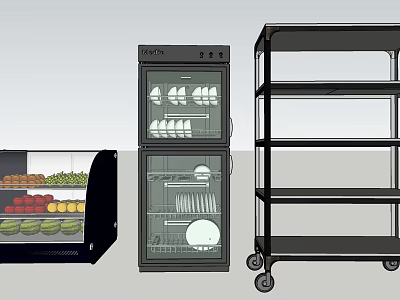 Kitchen Appliances With Refrigerated Display Case Sterilizer Cabinet And Storage Cart 3d model