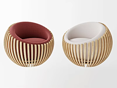 Leisure Sofa Combination with Round Ball Shape Red and White Cushions Wooden Vertical Slats Frame 3d model