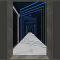Modern Elevator Corridor Design With Blue LED Lights Marble Floor And Mirrors 3d model