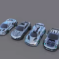 Four Silver Sports Cars With Futuristic Design And Illuminated Details