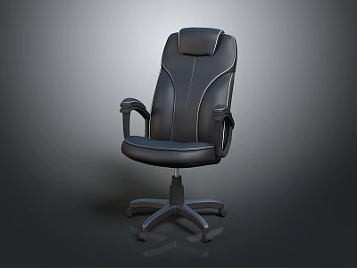 Black Leather Office Swivel Chair With Ergonomic Design And Five Point Base 3d model