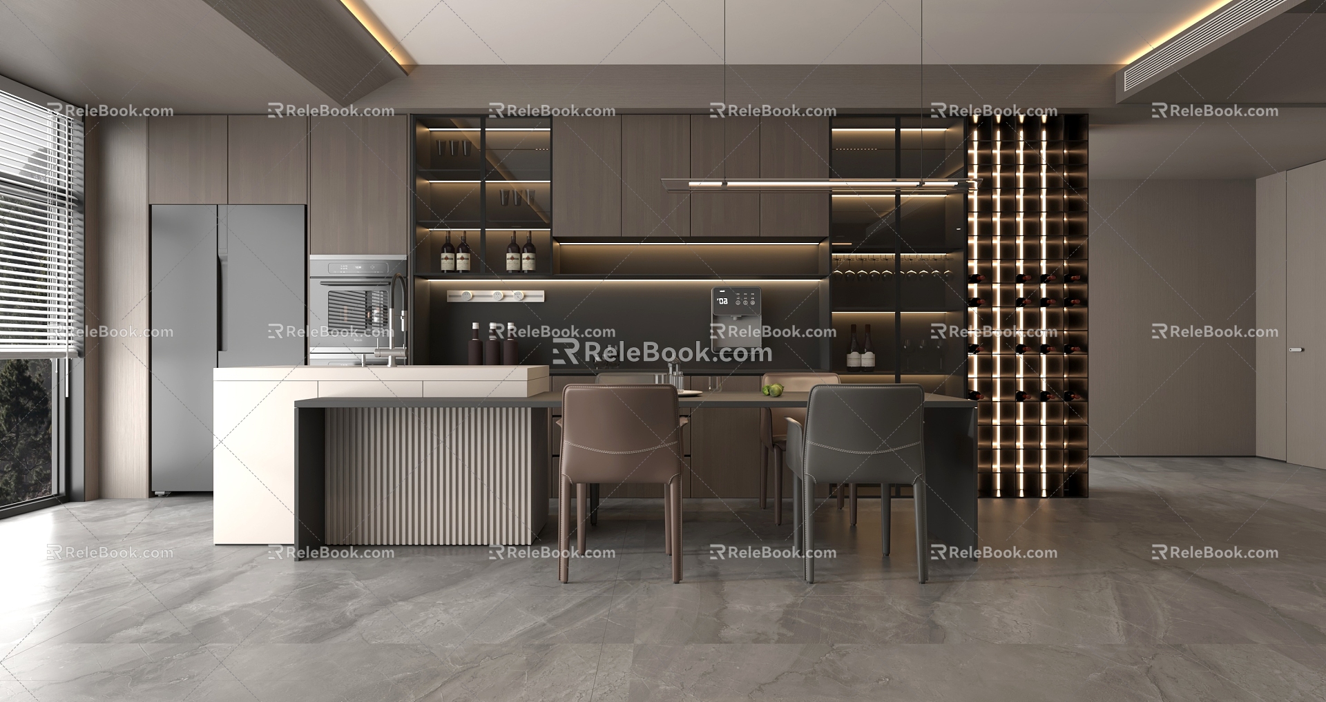 Modern Open Kitchen Dining Room 3d model