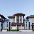 Modern Semi Detached Villa Exterior Design With Large Windows Balconies And Roof Features