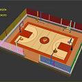 Standard Basketball Court Layout With Fence Basketball Hoops Red Painted Areas And Central Logo