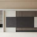 Modern Minimalist TV Wall Design With Wooden Panels White Cabinets And Dark Frame