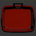 Red Plastic Shopping Basket With Black Handle On Gray Background