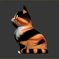 Colorful Cartoon Cat Sitting With Orange Black White Fur Green Eyes And Pink Ears