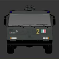 Green Military Truck With Blue Lights Multiple Wheels Number 21 And Checkered Emblem