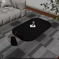 Black Oval Coffee Table In Modern Living Room With Sunlight Light Shadows Sofa And Rug