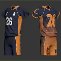 Sports Jersey and Shorts Set Featuring Navy Blue Orange Design and Numbers 26 21