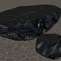 Black Coffee Table with Rock Texture Gold Veins and Natural Modern Design Matching Small Stool