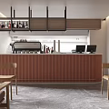 Elegant Modern Café Interior With Brown Sofas Wooden Tables Green Plants And Marble Flooring