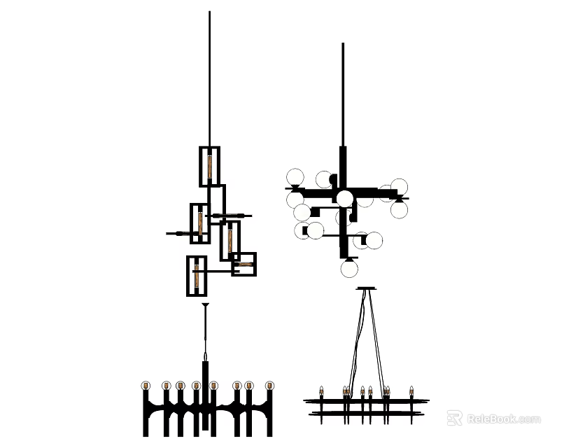 Modern Geometric Chandelier Designs With Multiple Bulbs And Metal Frames 3d model