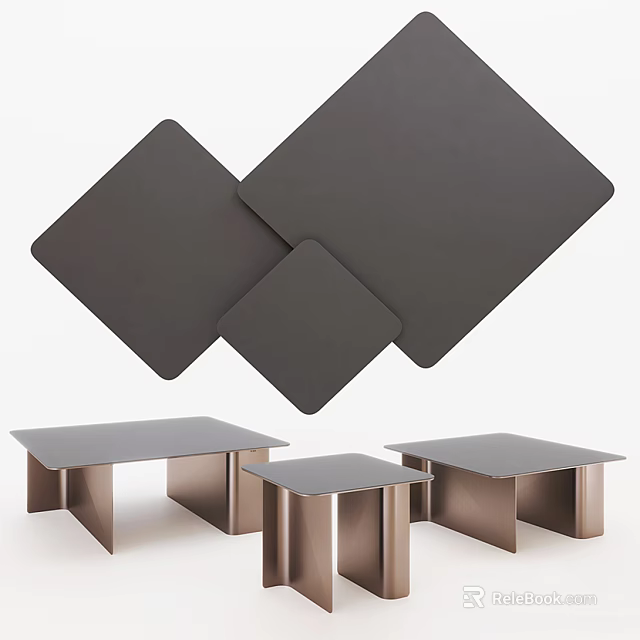 Modern Minimalist Coffee Tables With Grey Tabletop And Metal Legs Design 3d model 