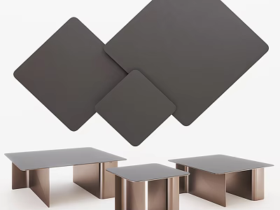 Modern Minimalist Coffee Tables With Grey Tabletop And Metal Legs Design 3d model