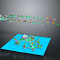 Colorful Cartoon Scene With Floating Islands Blue Water And Small Decorative Elements