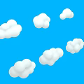 Six Soft White Fluffy Clouds Floating on Clear Blue Background