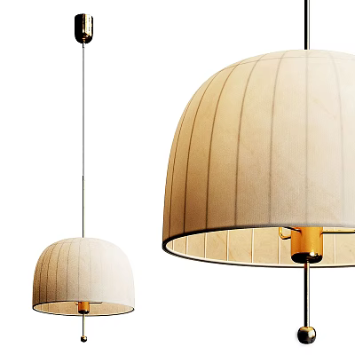 Stylish Beige Striped Fabric Pendant Light With Golden Metal Base Design 3d model