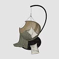 Modern Rattan Hanging Chair With White Cushion Green Blanket And Black Curved Frame