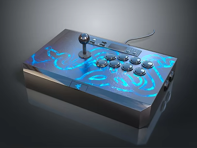 Electronic Appliance Wired Arcade Stick With Blue Patterns Joystick And Control Buttons 3d model