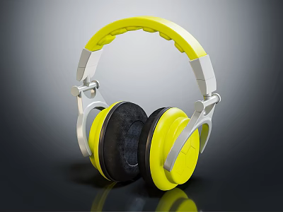 Yellow Over Ear Headphones With Modern Design Silver Accents And Black Ear Cups 3d model