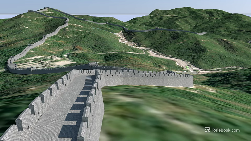 Great Wall Scenery With Winding Stone Walls Along Green Mountainous Landscape 3d model 