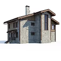 Single Family House With Wooden Stone Exterior Two Story Design Balconies And Windows