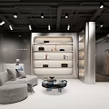 Modern Fashion Store with Glass Facade Interior Clothing Shoes Display Bright Lighting and Staircase