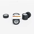 Black Tires With Silver Rims Stacked In Multiple Piles On White Background