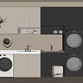 Modern Minimalist Laundry Room With Washing Machine Dryer Sink And Cabinets