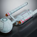 Detailed Explorer Spacecraft Model With Spherical Module Long Cylindrical Structures And Orange Thrusters