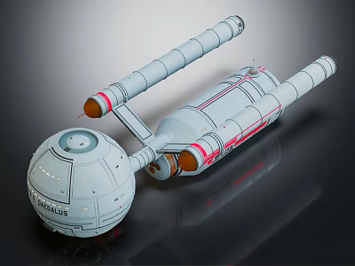 Detailed Explorer Spacecraft Model With Spherical Module Long Cylindrical Structures And Orange Thrusters 3d model