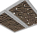 Modern Exhibition Hall Ceiling With Honeycomb And Circular Hole Patterns White Frame And Lighting