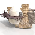White Dome Structure On Rock Formation With Wooden Platform And Railings