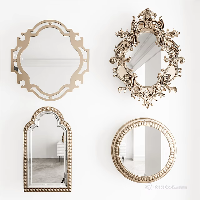 Decorative Mirrors With Ornate Gold Frames And Diverse Shapes For Home Wall Decor 3d model 