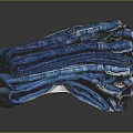 Blue Denim Jeans Stacked Folded With Brand Tag Fashion Apparel Item