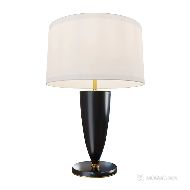 Sleek Modern Table Lamp Featuring White Round Lampshade And Black Conical Base 3d model