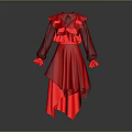 Red Ruffled Long Sleeve Dress With Flowy Fabric And Asymmetric Hem Design