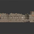 Ancient Stone Fortress Wall Structure With Crenellations And Watch Tower