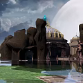 Grand European Style Architecture With Dome Elephant Statues Symmetrical Design And Water Reflection