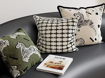 Stylish Decorative Pillows With Green Zebra Prints Black White Checkered Design And Dots 3d model