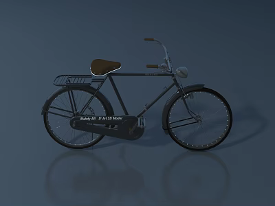 Vintage Bicycle With Brown Leather Seat Curved Handlebars Front Headlight And Rear Rack 3d model