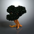 Artistic 3D Decorative Tree with Orange Curved Roots and Dark Green Leaves