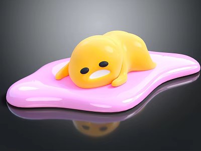 Cute 3D Yellow Egg Yolk Creature Lying On Pink Base With Sad Expression 3d model
