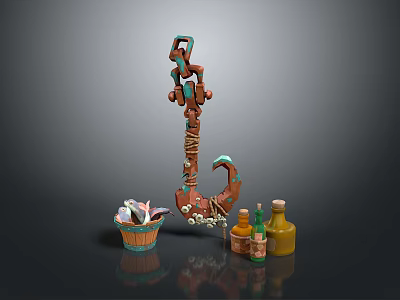 Household Decorative Items With Anchor Shape Hook Basket And Colorful Glass Bottles 3d model
