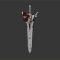 Decorative Sword Weapon with Red Green Hilt and Blue Blade Details