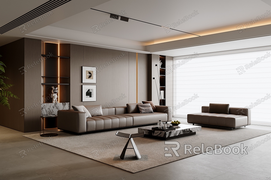 Modern Italian Living Room Sofa Coffee Table Combination Leather Sofa Multi-person Sofa Sofa Background Wall Floor Lamp Unowned Lamp Living Room Sofa Stool model