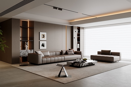 Modern Italian Living Room Sofa Coffee Table Combination Leather Sofa Multi-person Sofa Background Wall Floor Lamp Unowned Lamp Living Room Sofa Stool 3d model